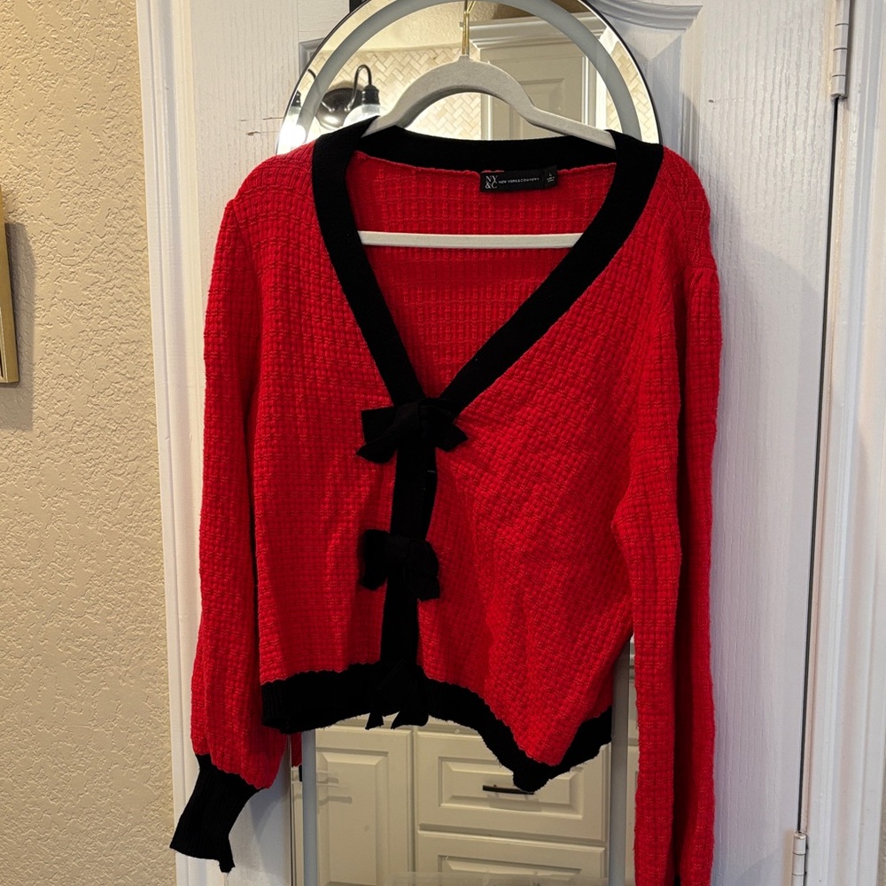 New York & Company Red and Black Cardigan